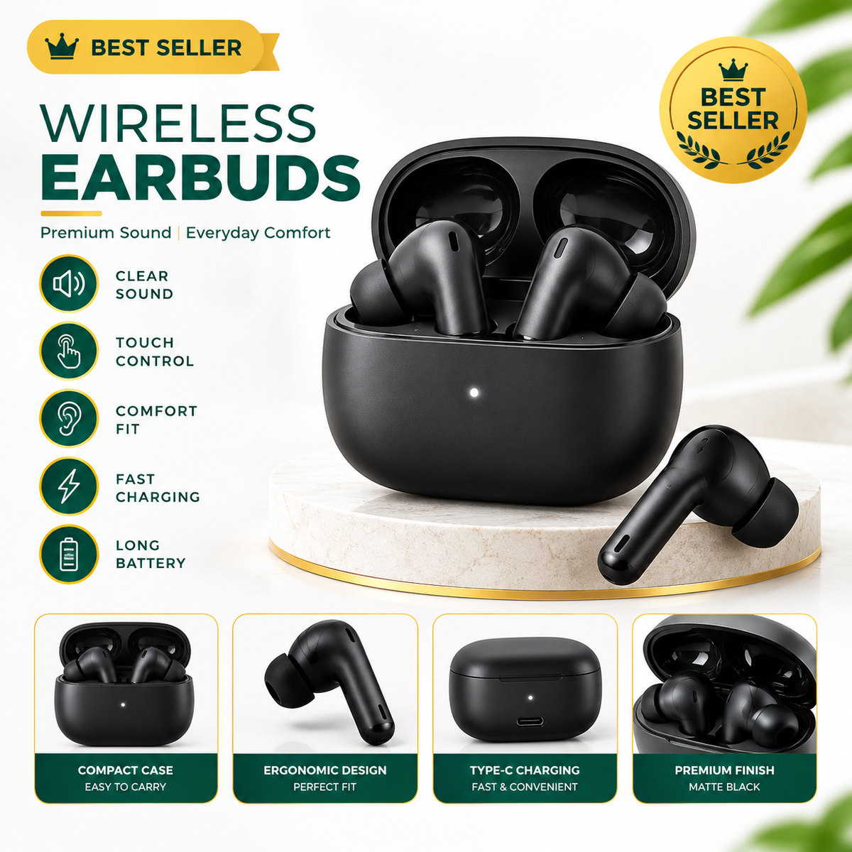 PKS Pro Wireless Earbuds – Black